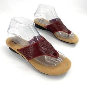 Dr Scholls Womens‎ Red Thong Sandals Size 7 Laser Cut Comfort Kitten Heel